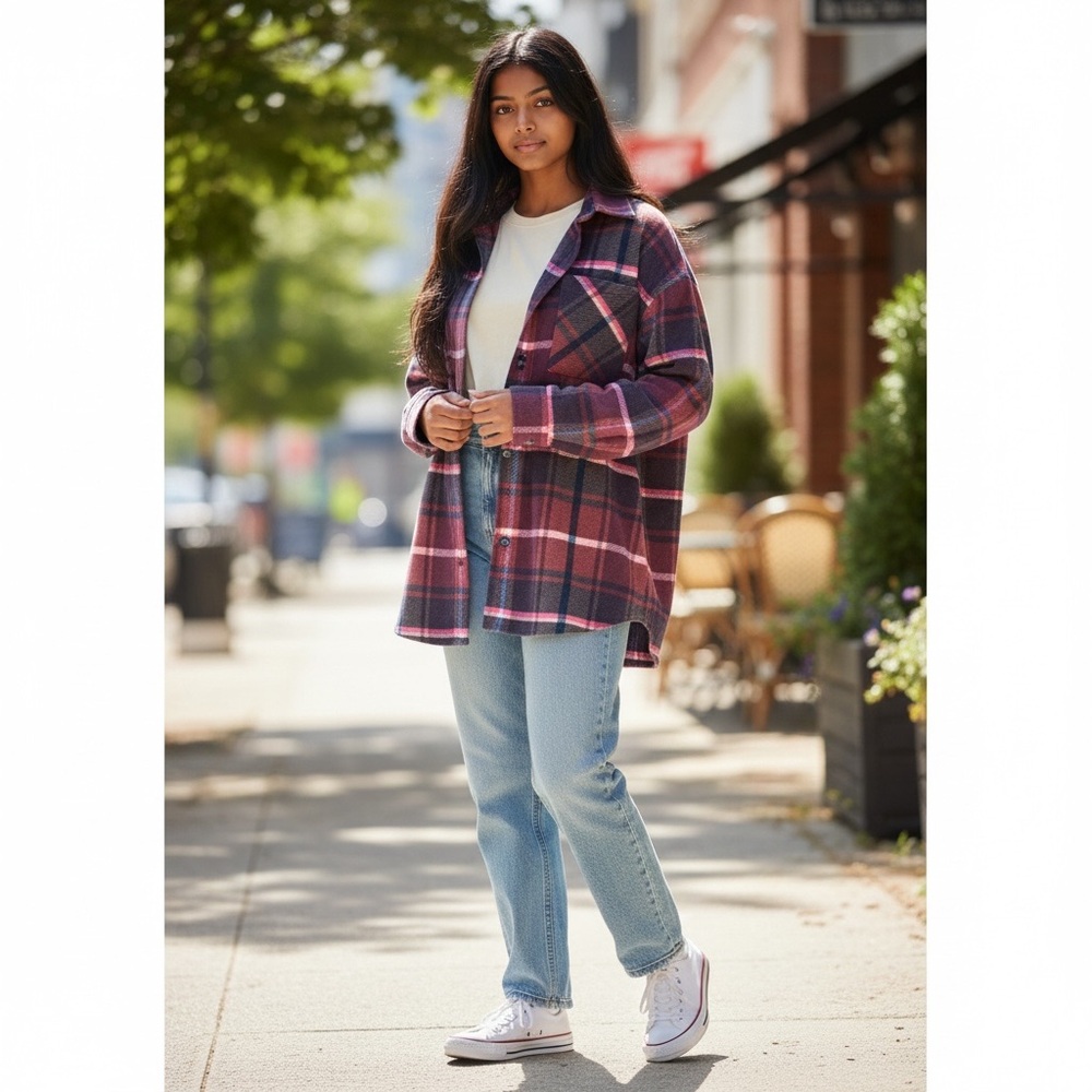 Maurices Purple Plaid Button Down Shirt